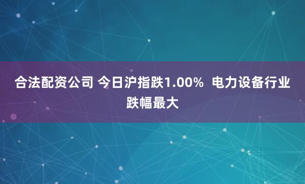 合法配资公司 今日沪指跌1.00%  电力设备行业跌幅最大